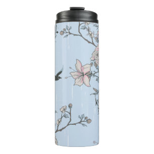 Bouteilles Isothermes Lys rose asiatique et Roses en bleu