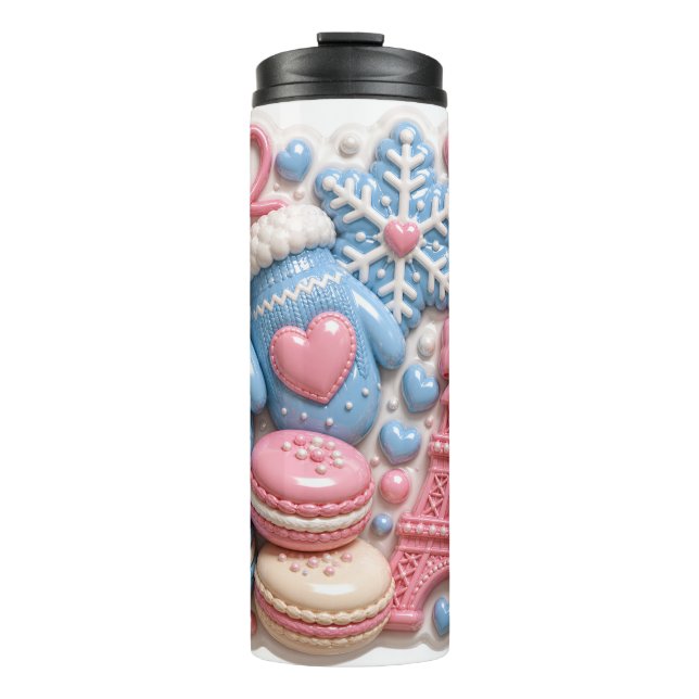 Bouteilles Isothermes Macarons gonflés Tour Eiffel France Hiver 3D (Devant)