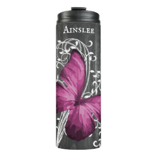 Bouteilles Isothermes Magenta Rustic Butterfly Personnalisé