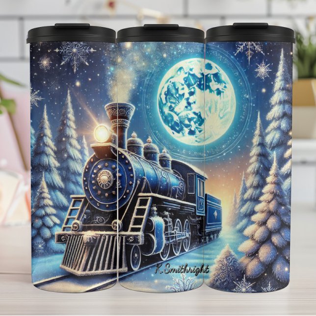 Bouteilles Isothermes Magical Blue Christmas Train Moonlit Scene (Créateur téléchargé)
