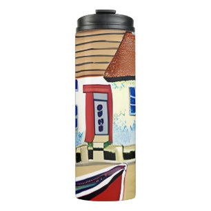 Bouteilles Isothermes Maison de plage et bateau illustration abstraite