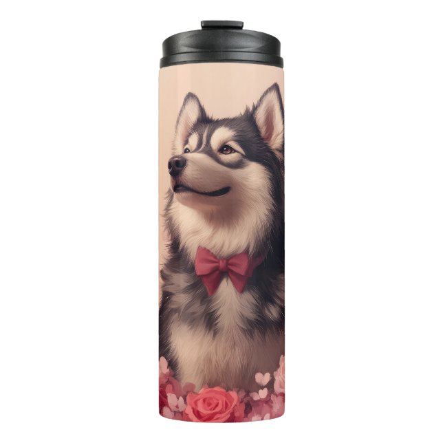 Bouteilles Isothermes Malamute d'Alaska avec des roses - Saint-Valentin  (Devant)