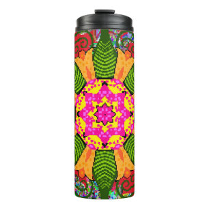 Bouteilles Isothermes Mandala floral rond de couleur sur un rouge, vert
