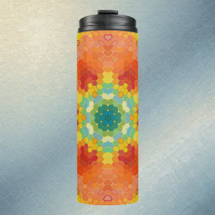 Bouteilles Isothermes Mandala Hexagonal Orange Jaune Rouge et Bleu