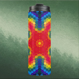 Bouteilles Isothermes Mandala Hexagonal Rouge Jaune et Bleu