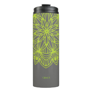 Bouteilles Isothermes Mandala Lime Green Grey Personnalisé Élégant