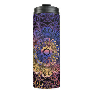 Bouteilles Isothermes Mandala violet et jaune : dessin manuel