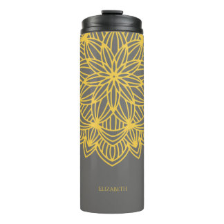 Bouteilles Isothermes Mandala Yellow Grey Personnalisé Élégant