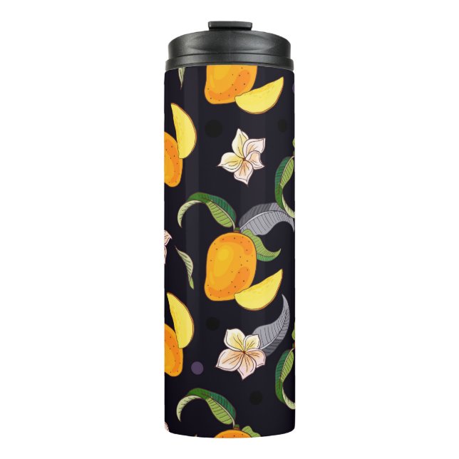 Bouteilles Isothermes Mango. Motif sans couture avec tropique jaune et r (Devant)