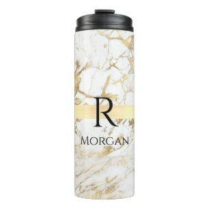 Bouteilles Isothermes Marbre Blanc & Or Barre Or, DIY Monogramme Nom Noi