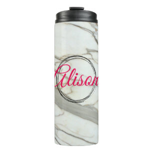 Bouteilles Isothermes Marbre blanc tendance fuchsia rose nom personnalis