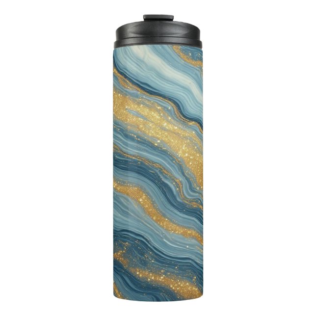 Bouteilles Isothermes Marbre Bleu Abstrait Avec Veines D'or (Devant)