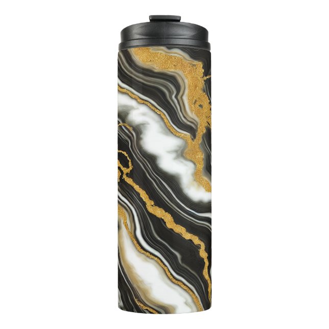 Bouteilles Isothermes Marbre Chic Noir Blanc Or Regard Glam  (Devant)