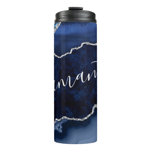Bouteilles Isothermes Marbre d'agate bleu et faux strass argenté (Devant)