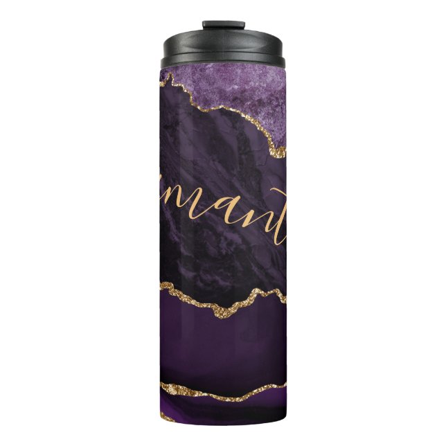 Bouteilles Isothermes Marbre d'agate pailleté or faux et violet (Devant)