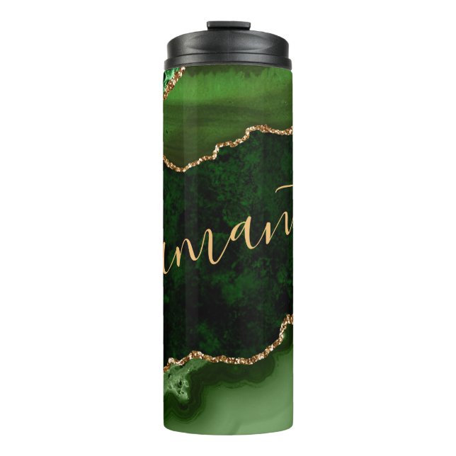 Bouteilles Isothermes Marbre d'agate vert et paillettes d'or faux (Devant)