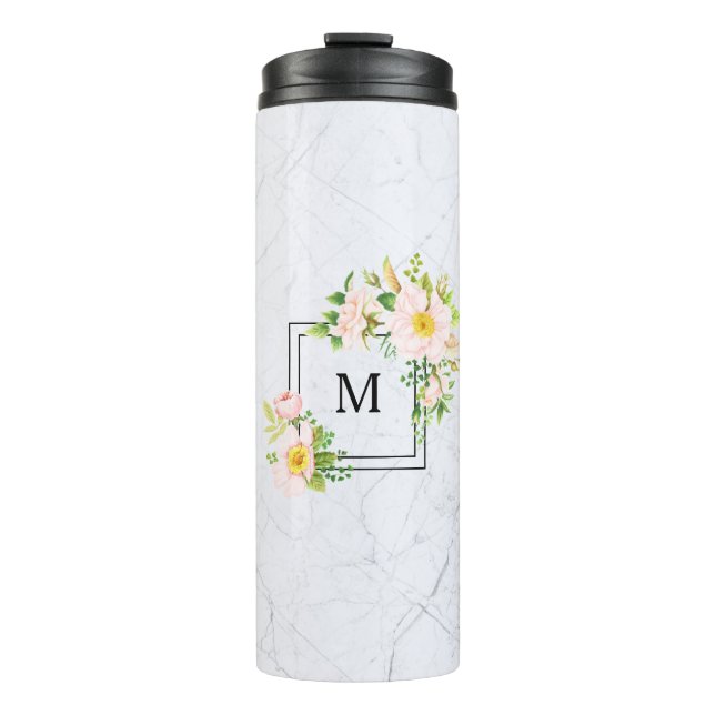 Bouteilles Isothermes Marbre gris Rose rose sauvage Monogramme (Devant)