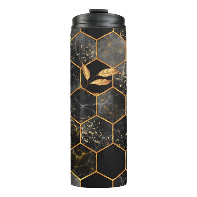 Bouteilles Isothermes Marbre hexagone texture transparente avec feuilles (Devant)