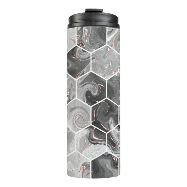 Bouteilles Isothermes Marbre hexagone texture transparente avec motif or (Devant)