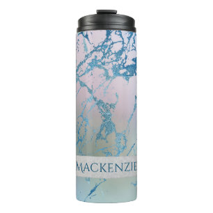 Bouteilles Isothermes Marbre Iridescente Tendance Faux Holo bleu rose