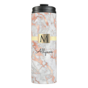 Bouteilles Isothermes Marbre Or et Rose Gold, Boîte Dorée Nom et Monogra