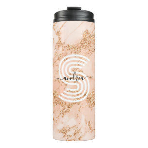Bouteilles Isothermes Marbre Pailleté Rose Gold, Nom en Écriture Monogra