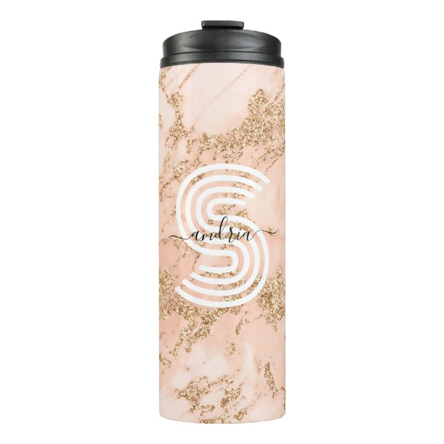 Bouteilles Isothermes Marbre Pailleté Rose Gold, Nom en Écriture Monogra (Devant)