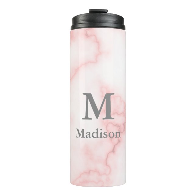 Bouteilles Isothermes Marbre rose Faux avec nom et monogramme (Devant)