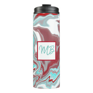 Bouteilles Isothermes Marbre Turquoise, bordeaux, rouge et blanc monogra