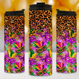 Bouteilles Isothermes Mardi Gras Tumbler, Masks and Leopard Print