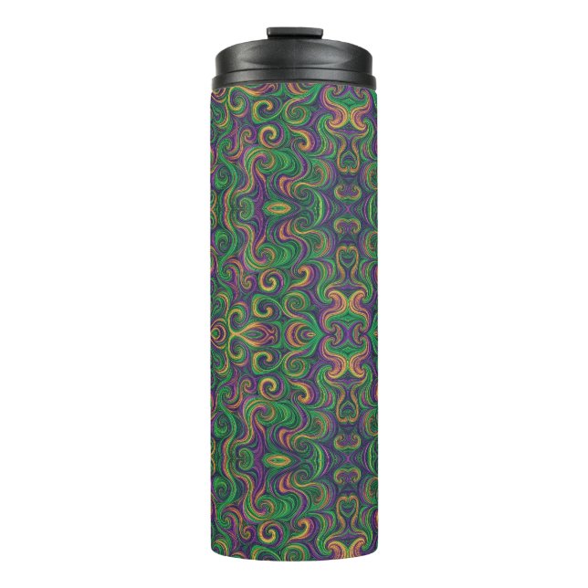 Bouteilles Isothermes Mardi Gras vert violet tourbillonne abstrait (Devant)
