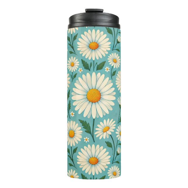 Bouteilles Isothermes Marguerites sur un fond bleu doux (Devant)