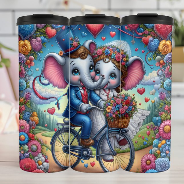 Bouteilles Isothermes Mariage à Vélo de Couple d'Éléphants (Créateur téléchargé)
