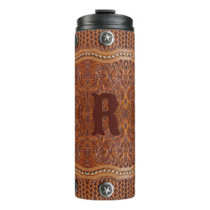 Bouteilles Isothermes Mariage de Campagne Occidental Rustique Monogramme