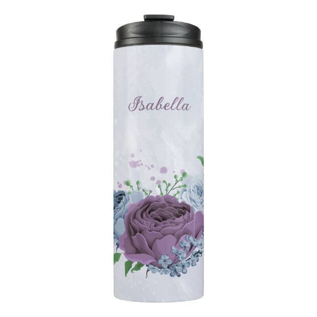 Bouteilles Isothermes Mariage floral bleu poussiéreux violet  (Devant)