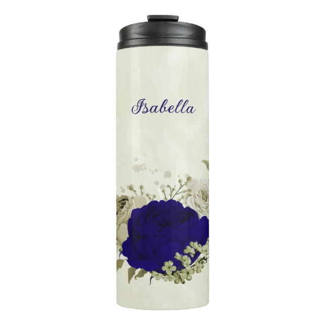 Bouteilles Isothermes Mariage floral bleu royal beige (Devant)