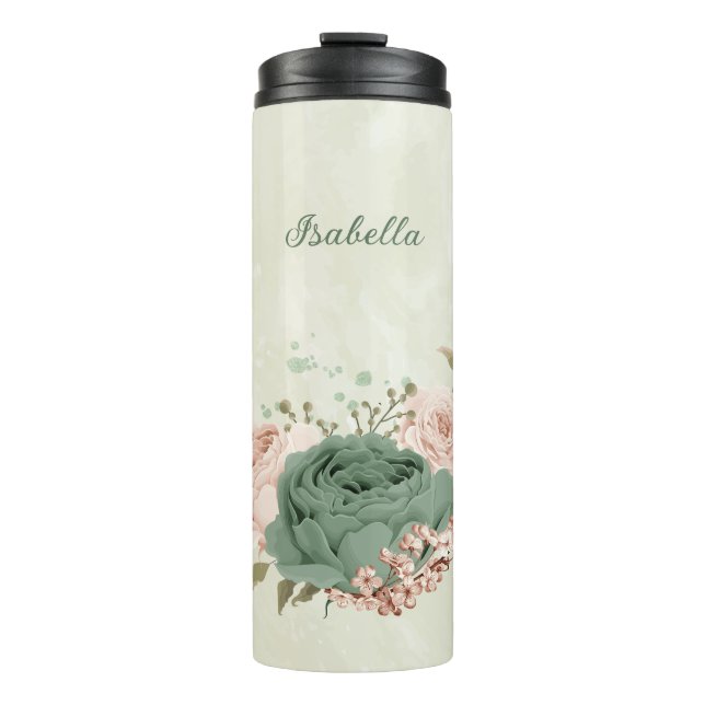 Bouteilles Isothermes mariage floral vert sauge blush (Devant)