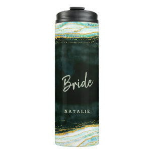 Bouteilles Isothermes Mariée personnalisée avec bille d'agate verte sarc
