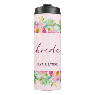 Bouteilles Isothermes Mariée Personnalisée Blooming Chic Menthe & Blush