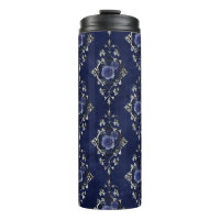 Marine bleu et argenté Vintage Grunge Floral Damas