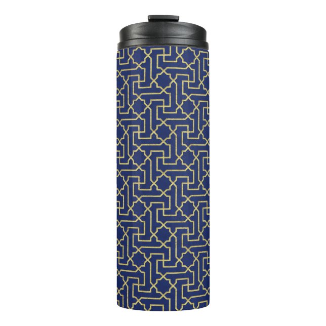 Bouteilles Isothermes Marine Blue & Faux Gold Motif de mosaïque marocain (Devant)