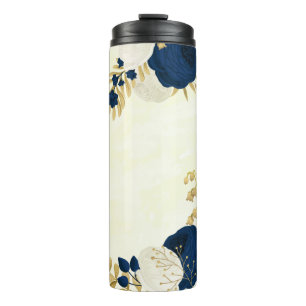 Bouteilles Isothermes marine & fleurs blanches or botanique