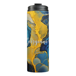 Bouteilles Isothermes Marine personnalisée et Gold Alcool Ink Fluid Art