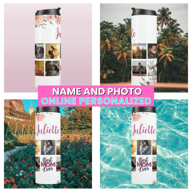 Bouteilles Isothermes Meilleure Maman Florale Collage Photo (Floral Best Mom Ever Mother Photo Collage Thermal Tumbler
)