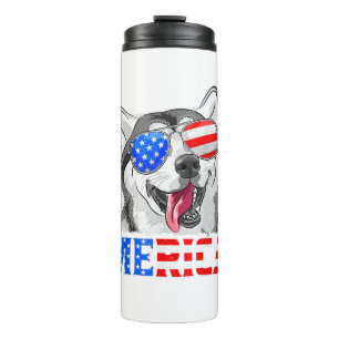 Bouteilles Isothermes Merica Chien Sibérien Husky Drapeau Américain 4 Ju