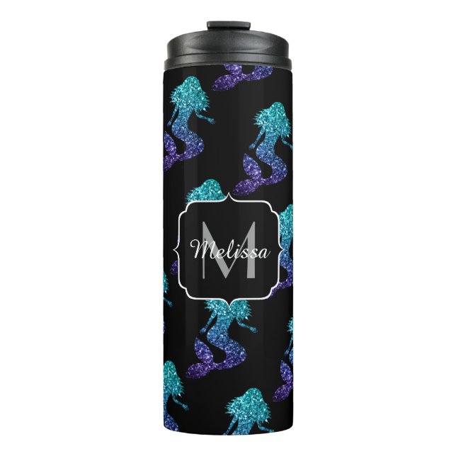 Bouteilles Isothermes Mermaid aqua bleu ombre motif Monogramme (Devant)