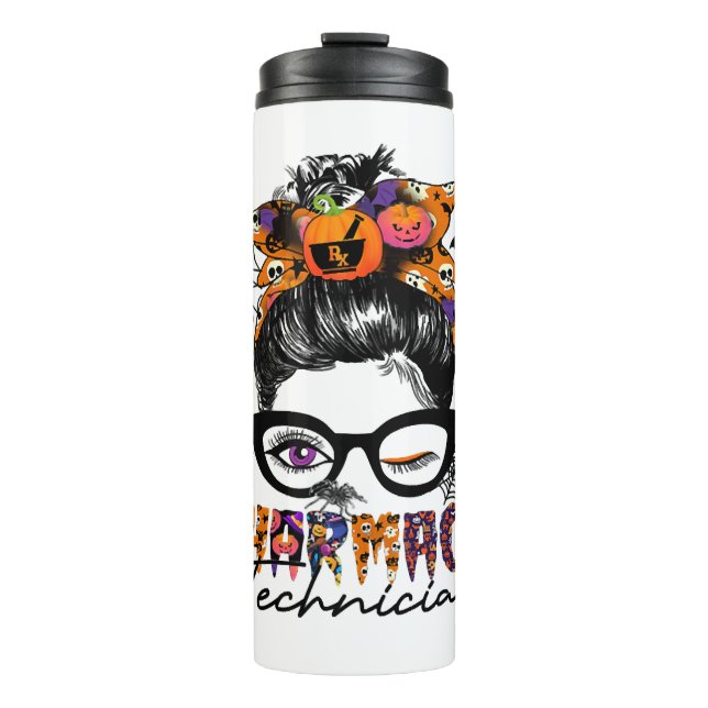 Bouteilles Isothermes Messy Bun Technicien en pharmacie Fête d'Halloween (Devant)