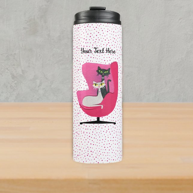 Bouteilles Isothermes Mid Century Fancy Cats in Pink Chair Polka Dots (Fancy mid century cats in pink chair on white with pink polka dots thermal drink bottle.)