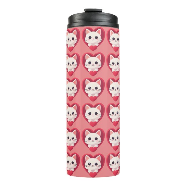 Bouteilles Isothermes Mignon Chat Blanc avec Design Kawaii Kitty Love (Devant)