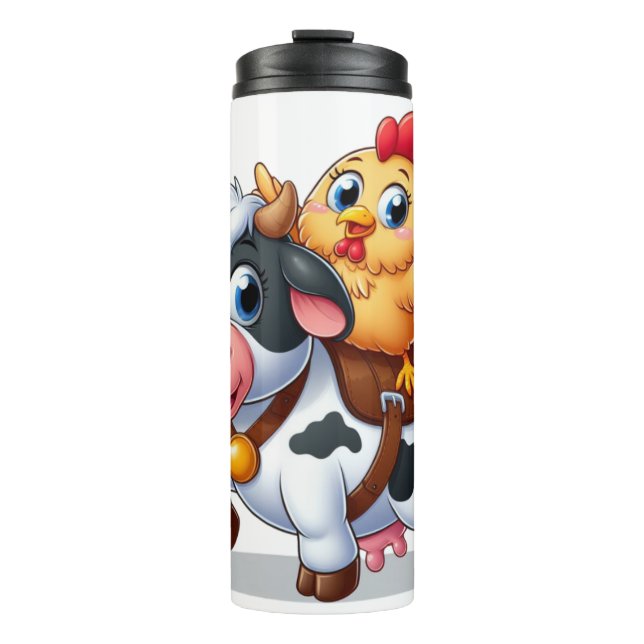 Bouteilles Isothermes mignon vache/poulet caricature (Devant)